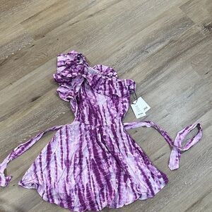 Purple Tie-Dye off shoulder ruffled dress with belt - remi dress